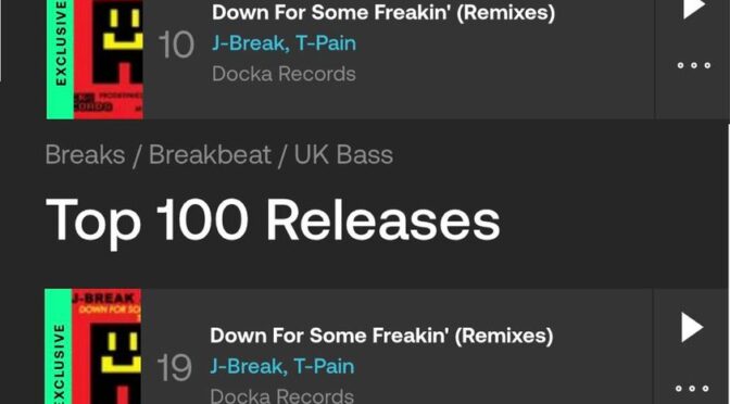 J-Break ft. T-Pain “Down For Some Freakin” remixes charting in 4 genres on the Beatport charts